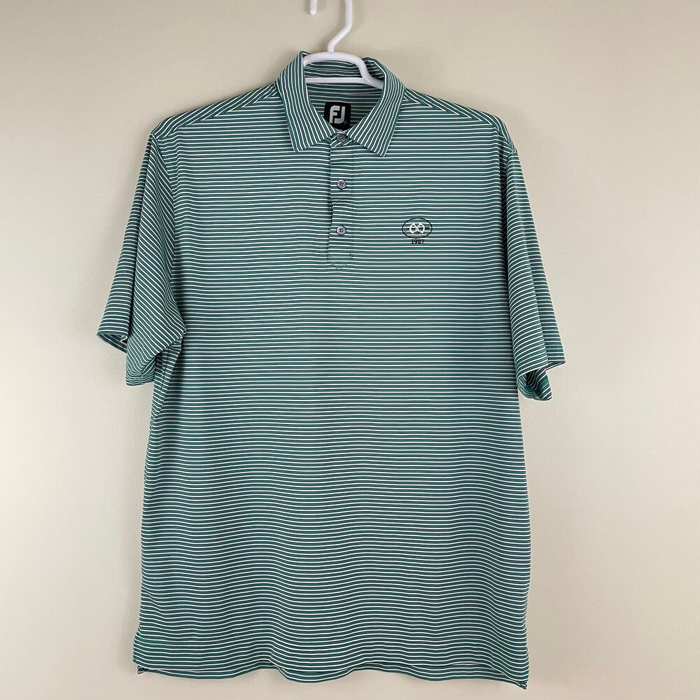 FootJoy Mens Golf Polo Performance Fabric Shirt Size XL Green White Stripe Logo